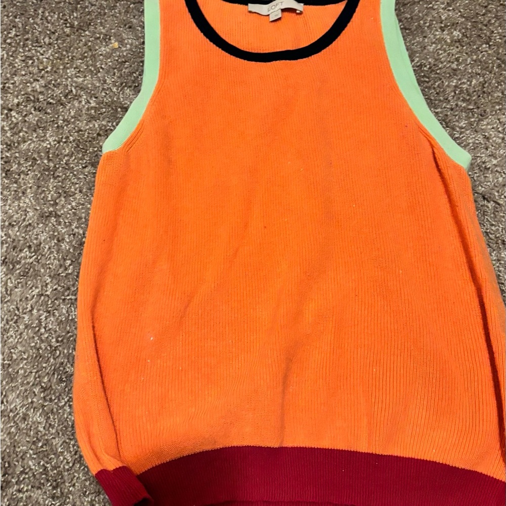 LOFT Orange Knit Top with Black Trim